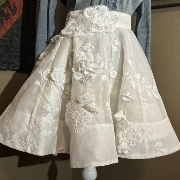 Zimmermann Postcard Appliqué 3D Flower Silk Linen Skirt Ivory RARE - Picture 3 of 8